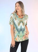 Shirt met V-hals GROEN-ORANJE