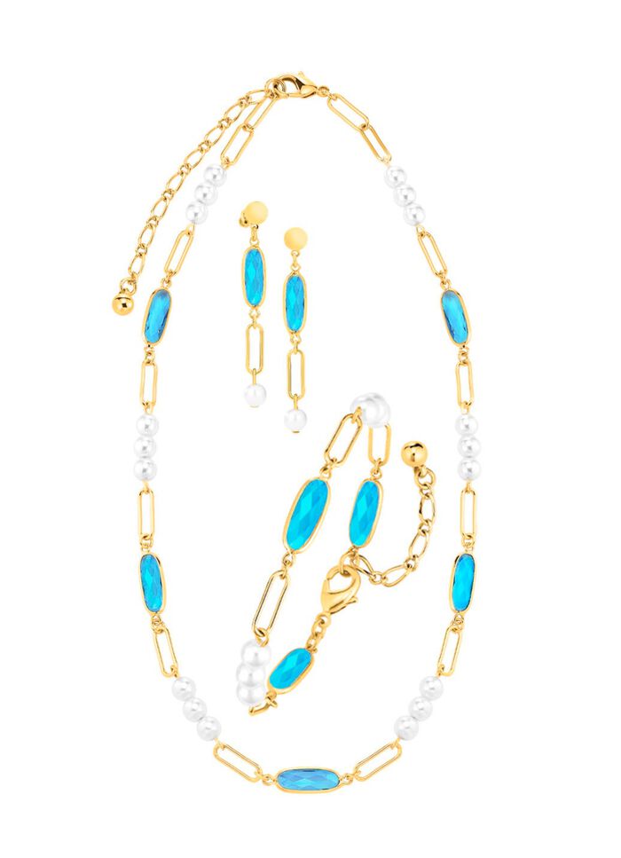 Sieradenset, 3-delig, van messing met kristalstenen 