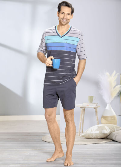Hajo Klima comfort shorty met V-hals en garengeverfde strepen 