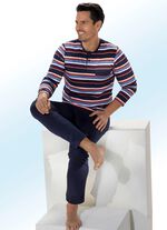 Set van twee pyjama's met knoopsluiting en garengeverfd gestreept dessin 