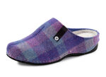 Laurina pantoffels gemaakt van geruit textielmateriaal BLAUW-PAARS