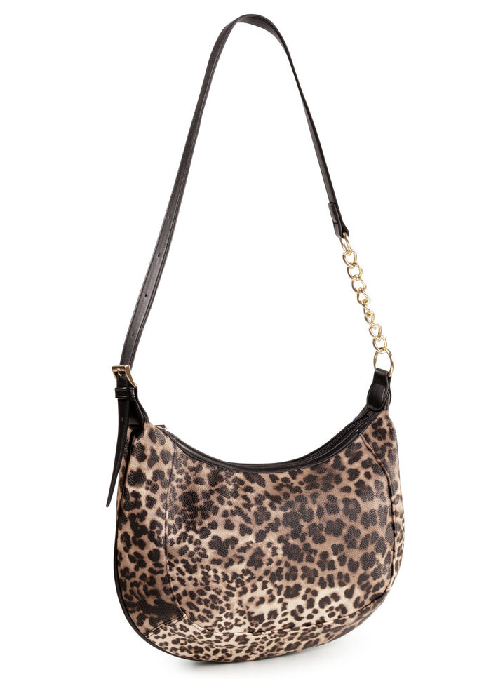 Tas, dames, met verstelbare schouderband met kettingdetail BRUIN-ZWART