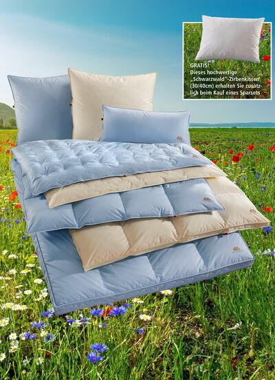 Eersteklas donsdeken &ldquo;speciale serie blauw &amp; cr&egrave;me&rdquo; uit het Zwarte Woud 