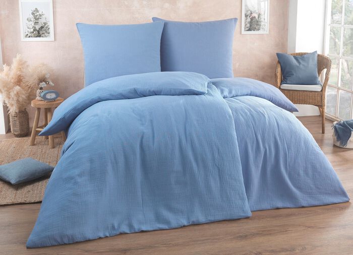 Zachte beddengoedset van hoogwaardige mousseline. BLAU