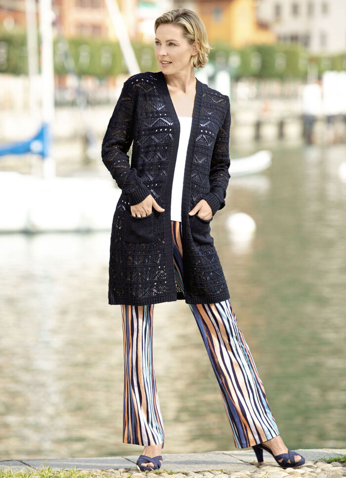 Lang vest met Ajour dessin MARINE