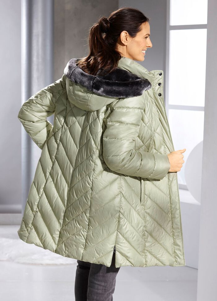 Korte donsjas met afneembare capuchon 