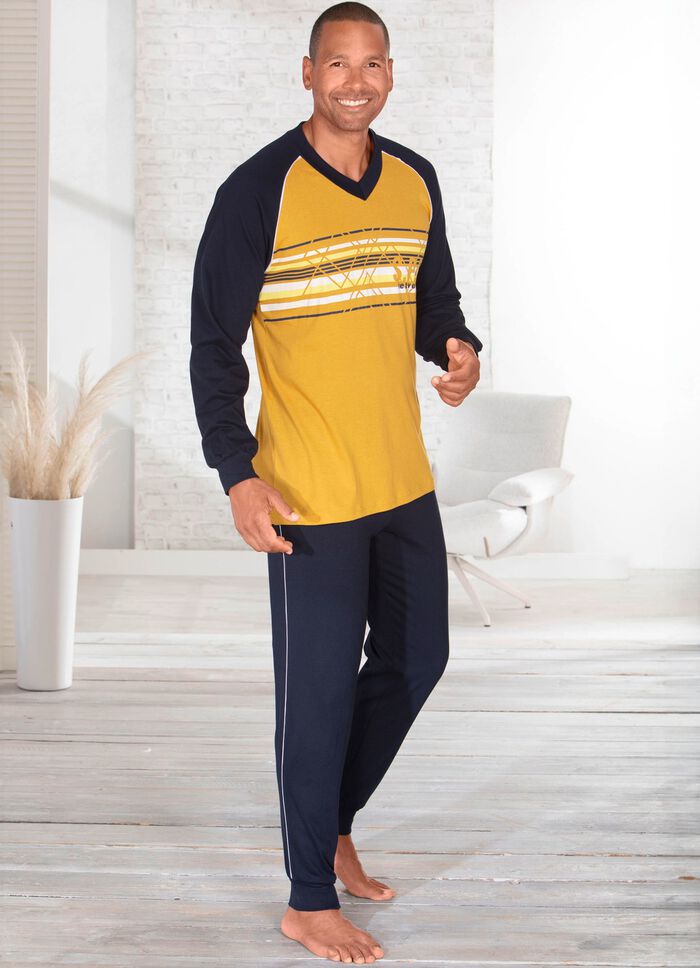 Pyjama, met V-hals en ribboorden 