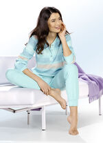 Pyjama van badstof stretch met garengeverfd streepdessin MINT-ABRIKOOS