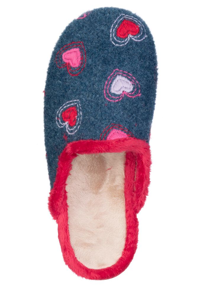 Laurina, warme damespantoffels, met pluche BLAUW-ROOD