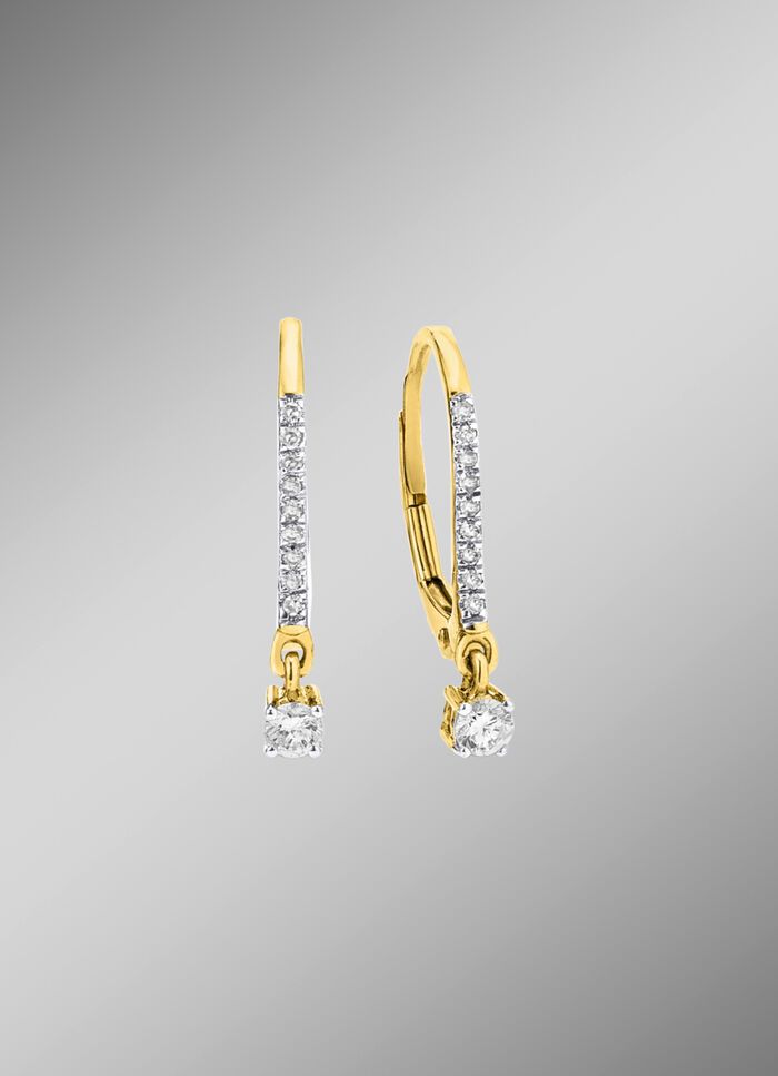 Elegante oorbellen met 2 briljant geslepen diamanten en 18 diamanten 