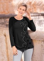 Zwart shirt met flockprint ZWART