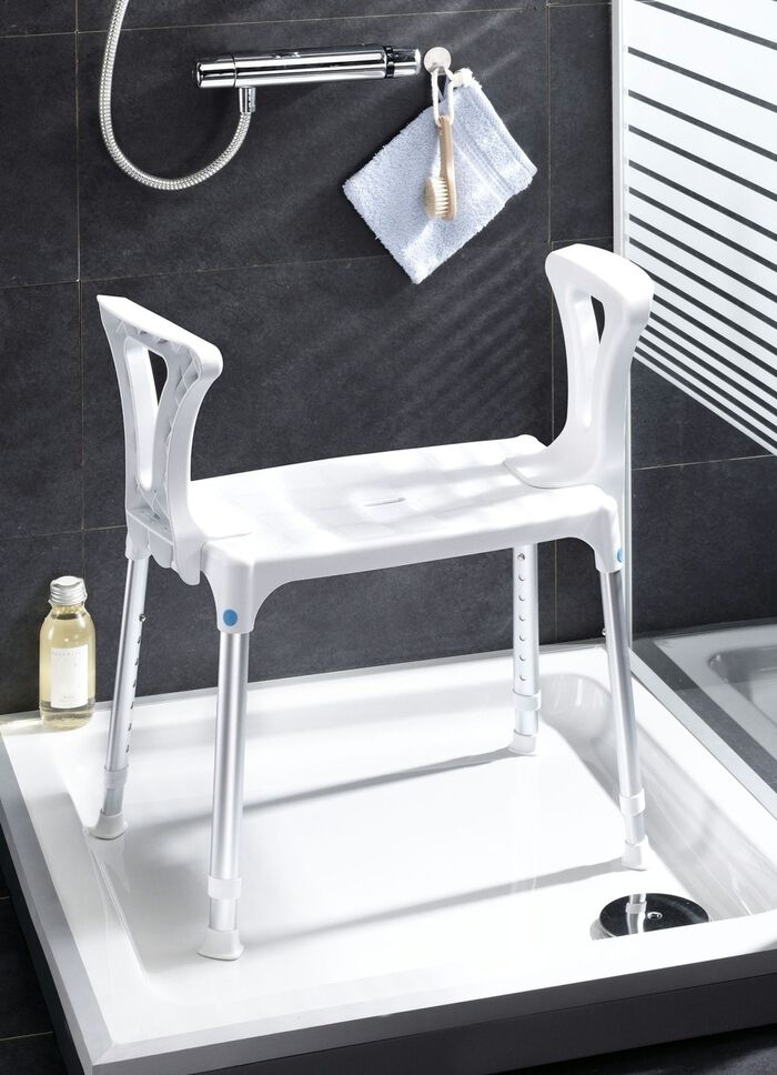 7-voudig in hoogte verstelbare douchekruk met armleuningen 