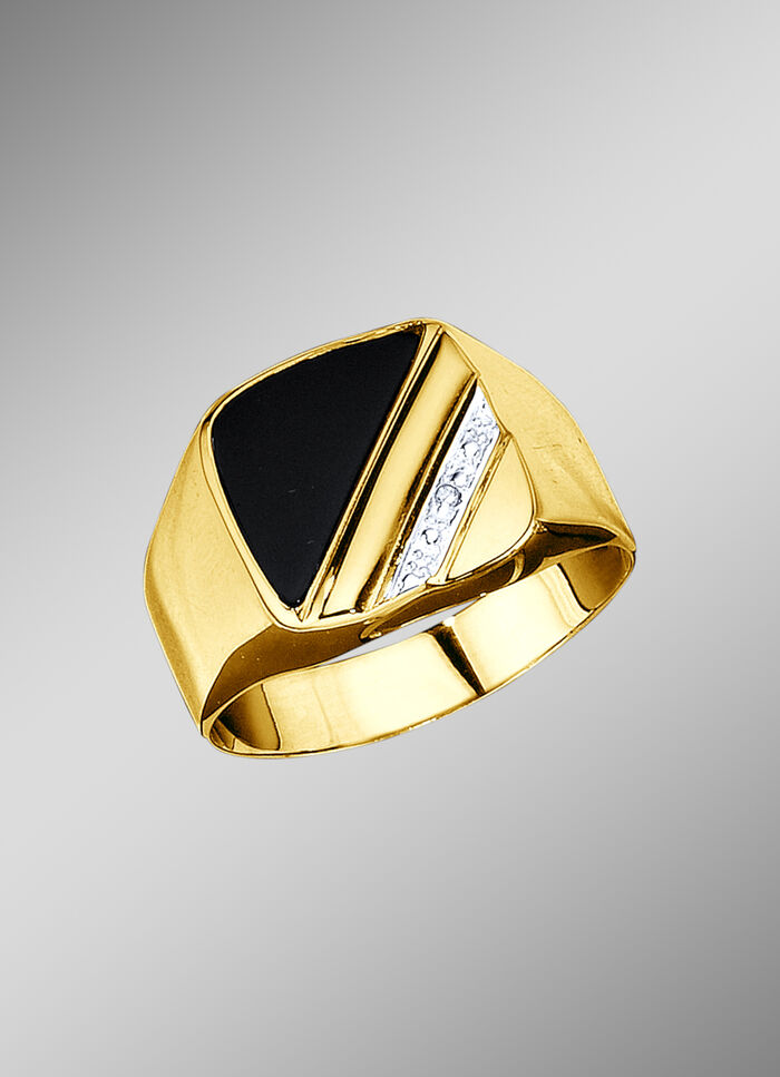 Klassieke herenring met onyx en diamant 
