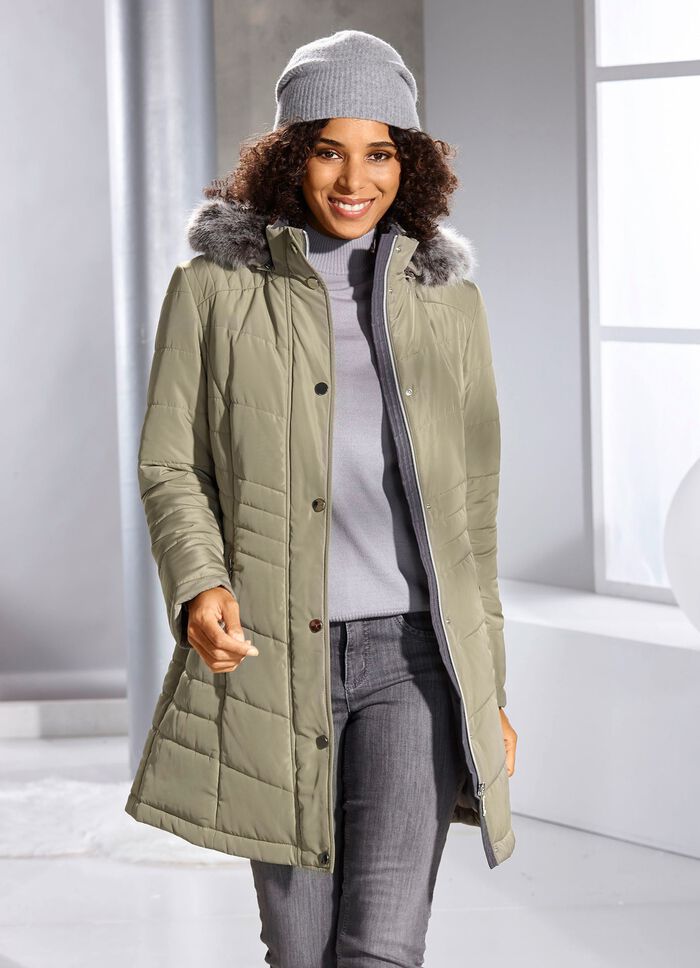 Lange jas met afneembare rand van imitatiebont 