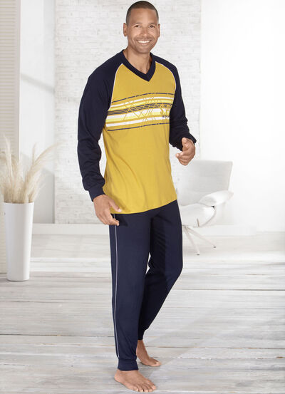 Pyjama, met V-hals en ribboorden 