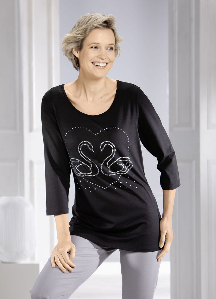 Shirt met elegante strass-versiering in 2 kleuren ZWART