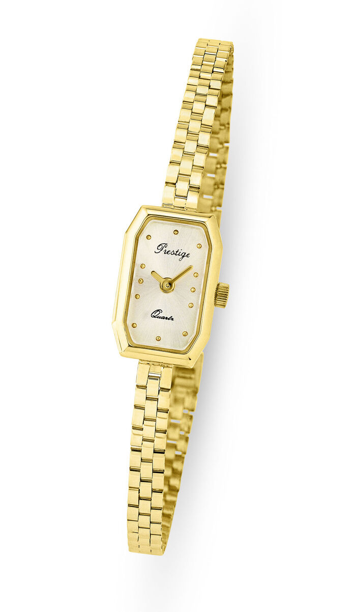 Edele prestige quartz dameshorloge met gouden bandkast 