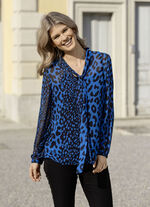Blouse met stropdas in 2 kleuren BLAU-SCHWARZ