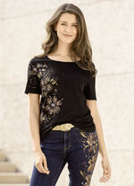 Shirt met handgeschilderd glitterornament ZWART