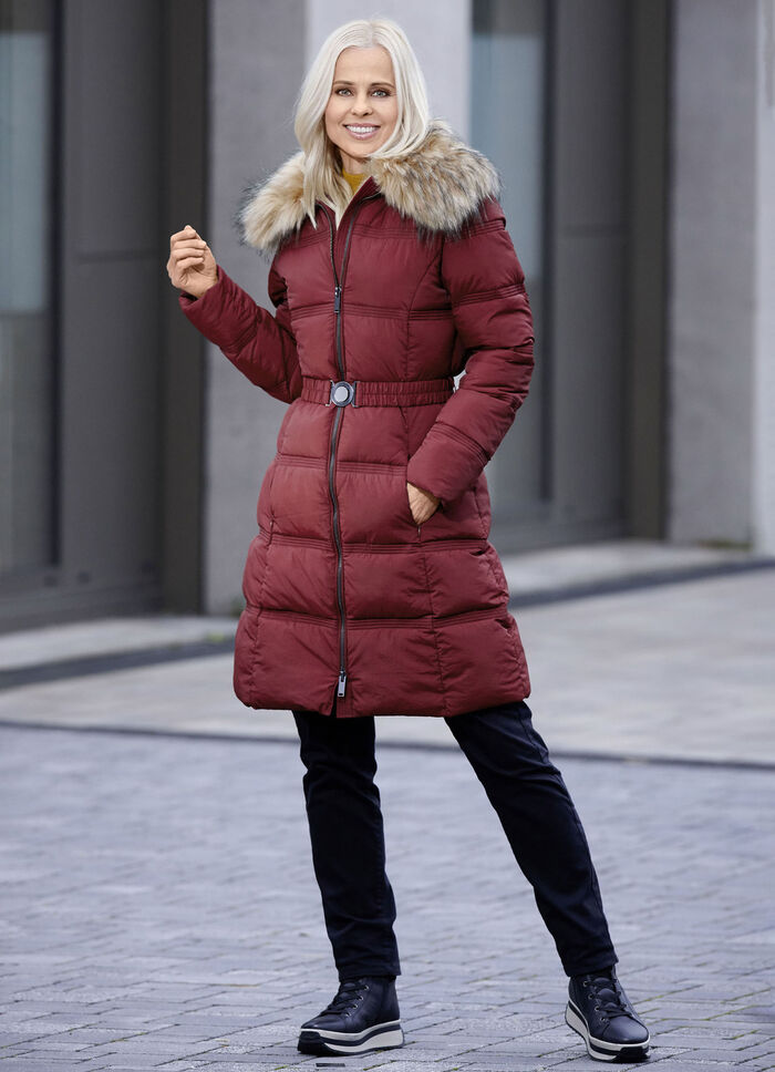 Korte jas met riem WIJNROOD