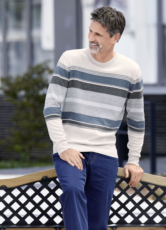 Trui met ronde hals NATUR-GRAU-JEANSBLAU GESTREIFT
