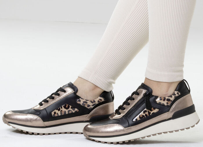 Caprice, trendy damessneakers, breedte G, met uitneembaar leren voetbed SCHWARZ-BRONZE