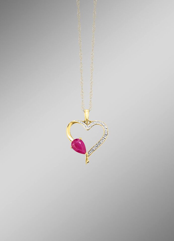 Glanzende harthanger met echte robijn 