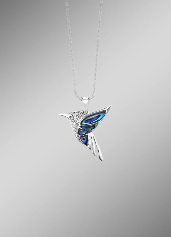 Betoverende kolibrie hanger met zirkonia en abalone parelmoer 