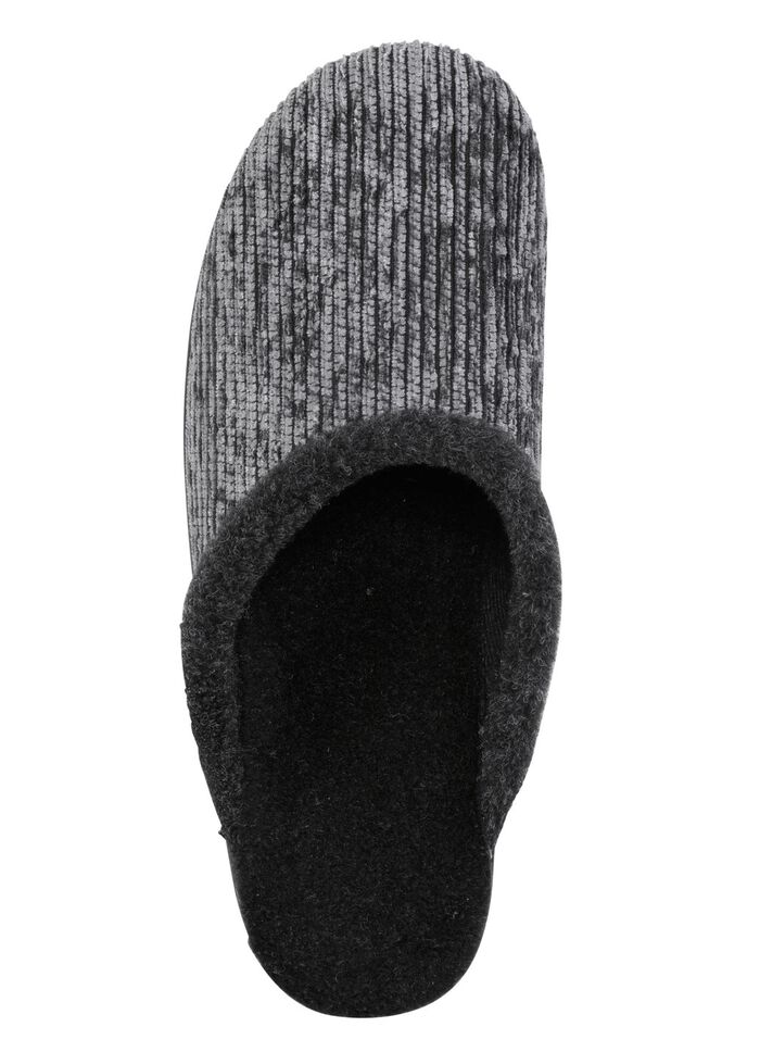 Laurina pantoffels van iriserend corduroy materiaal met vilten bies GRIJS