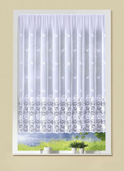 Erg fijn bloemenvenster-glasgordijn met automatische plooiband 1:3 