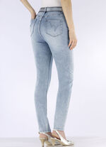 Jeans met strassversiering en glanzende bloemmotieven 