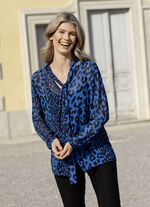 Blouse met stropdas in 2 kleuren BLAUW-ZWART
