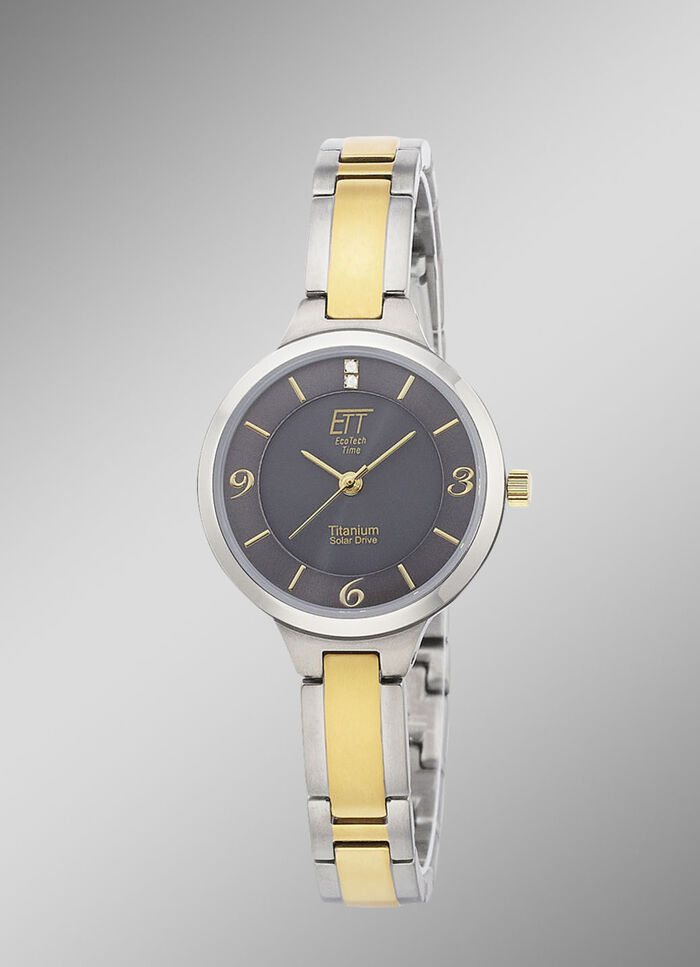 ETT solar dameshorloge met titanium bandkast 