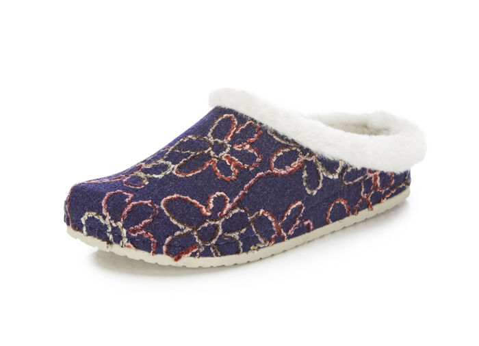Mubb wolvilt pantoffels met kleurrijk bloemenborduurwerk MARINE-ECRU