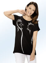 Shirt met contrastprint in 2 kleuren ZWART