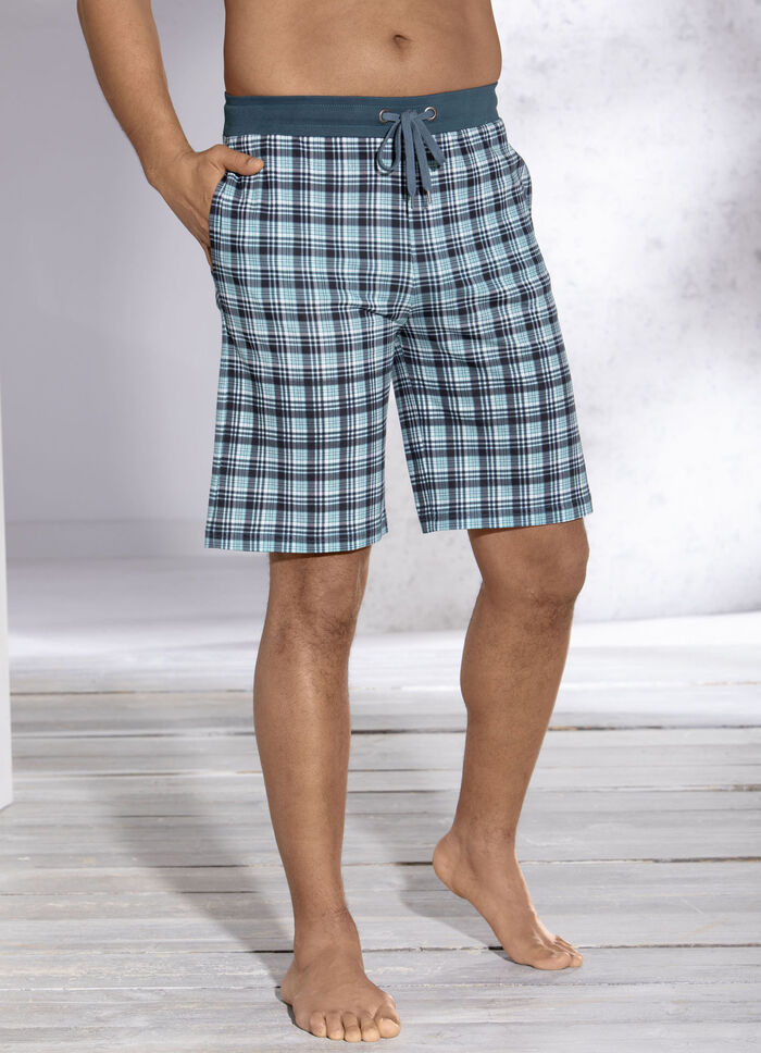 Set van twee slaap- en vrijetijdsbroeken met trekkoord en zijzakken 1 X GERUITE BENZINE, 1 X GEWONE BENZINE