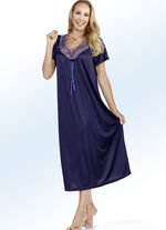 Charmeuse nachthemd met tule borduursel NACHTBLAUW