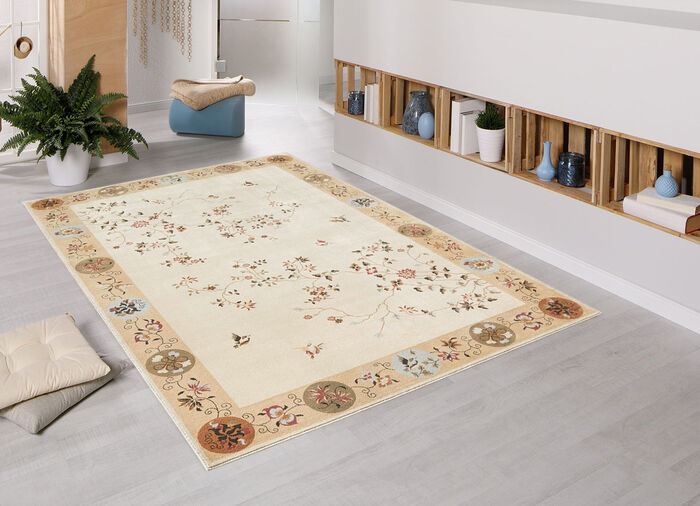 Bruggen en tapijten met bloem- en rankmotieven NATUUR-BEIGE