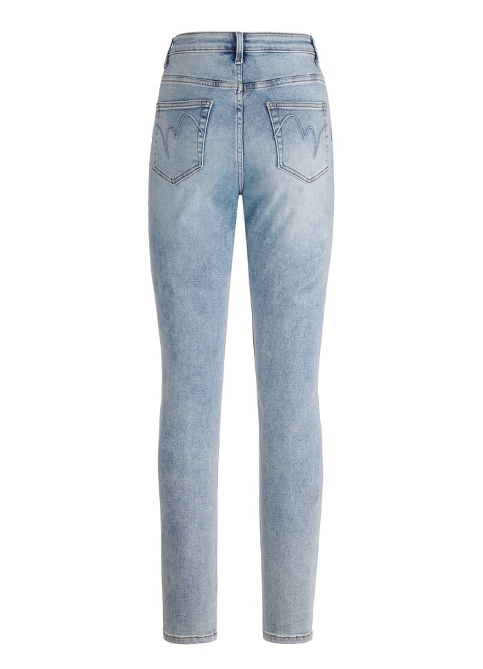 Jeans met strassversiering en glanzende bloemmotieven 