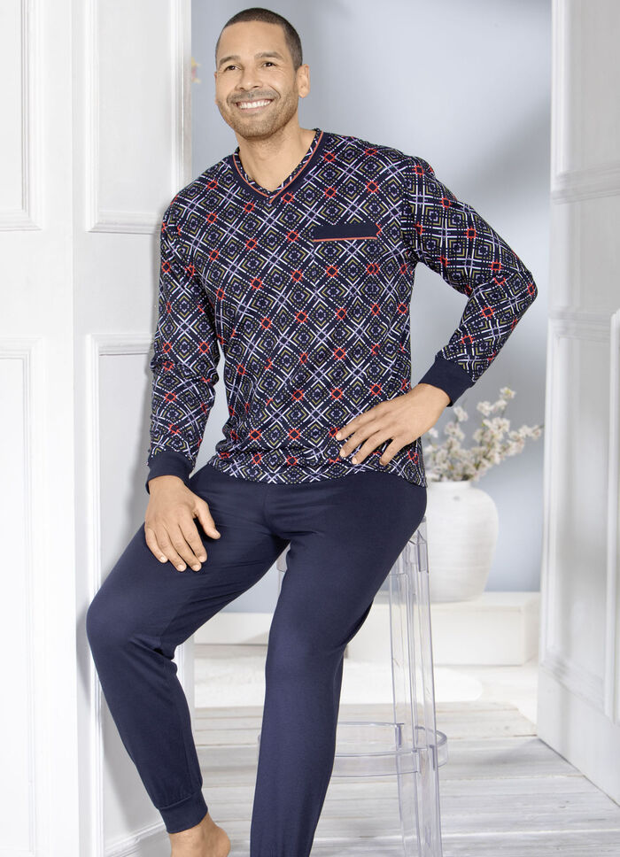 Pyjama met V-hals en manchetten 