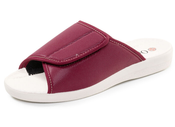 Comfortabele damespantoffels, breedte H, met klittenbandsluiting BORDEAUX