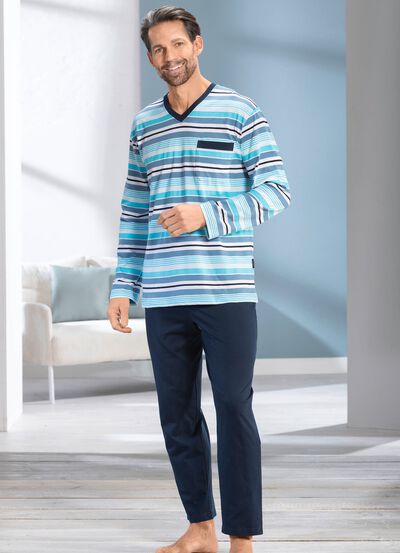 Twee-pack pyjama's met V-hals en open zomen 