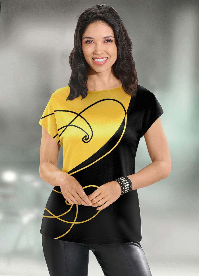 Shirt met elegante print ZWART-GEEL