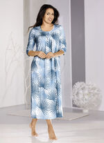 Nachthemd, enkellengte en driekwartmouwen ECRU-PETROLBLAUW