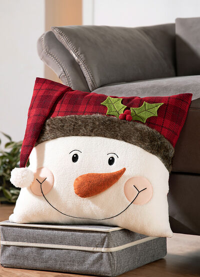 Kussensloop met sneeuwpopapplicatie 