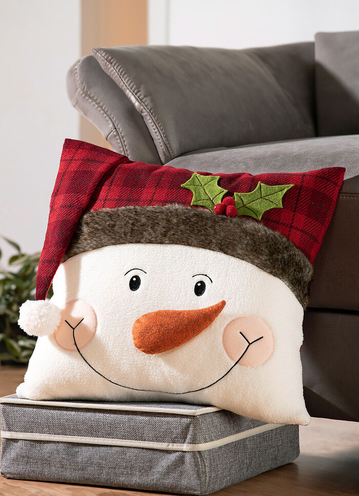 Kussensloop met sneeuwpopapplicatie 