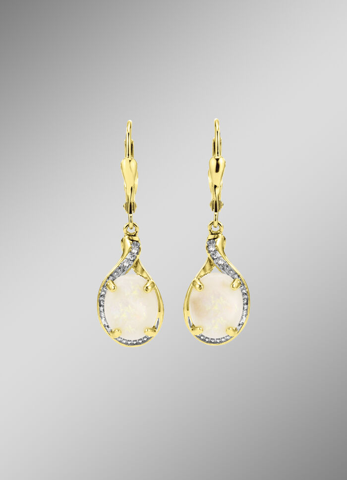 Oorbellen met echte opaal en diamanten 