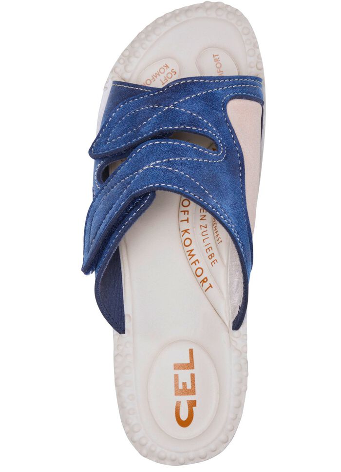 Klassieke damesmuiltjes, breedte H, met elastisch materiaal BLAUW