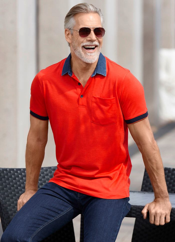 Poloshirt met denim-look kraag 