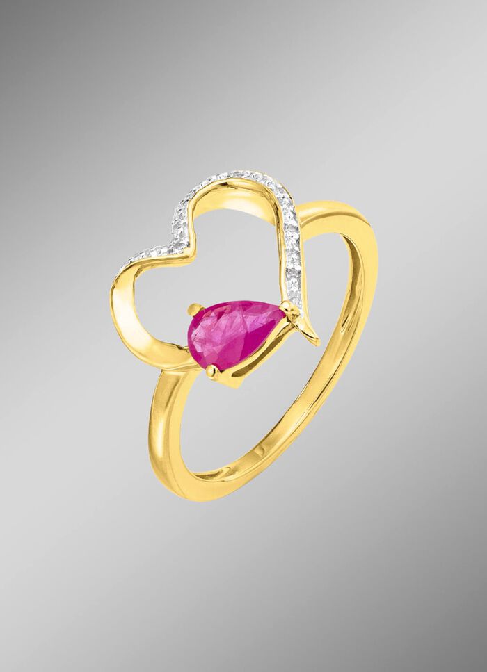 Damesring met echte robijn in de hartvormige ringkop 